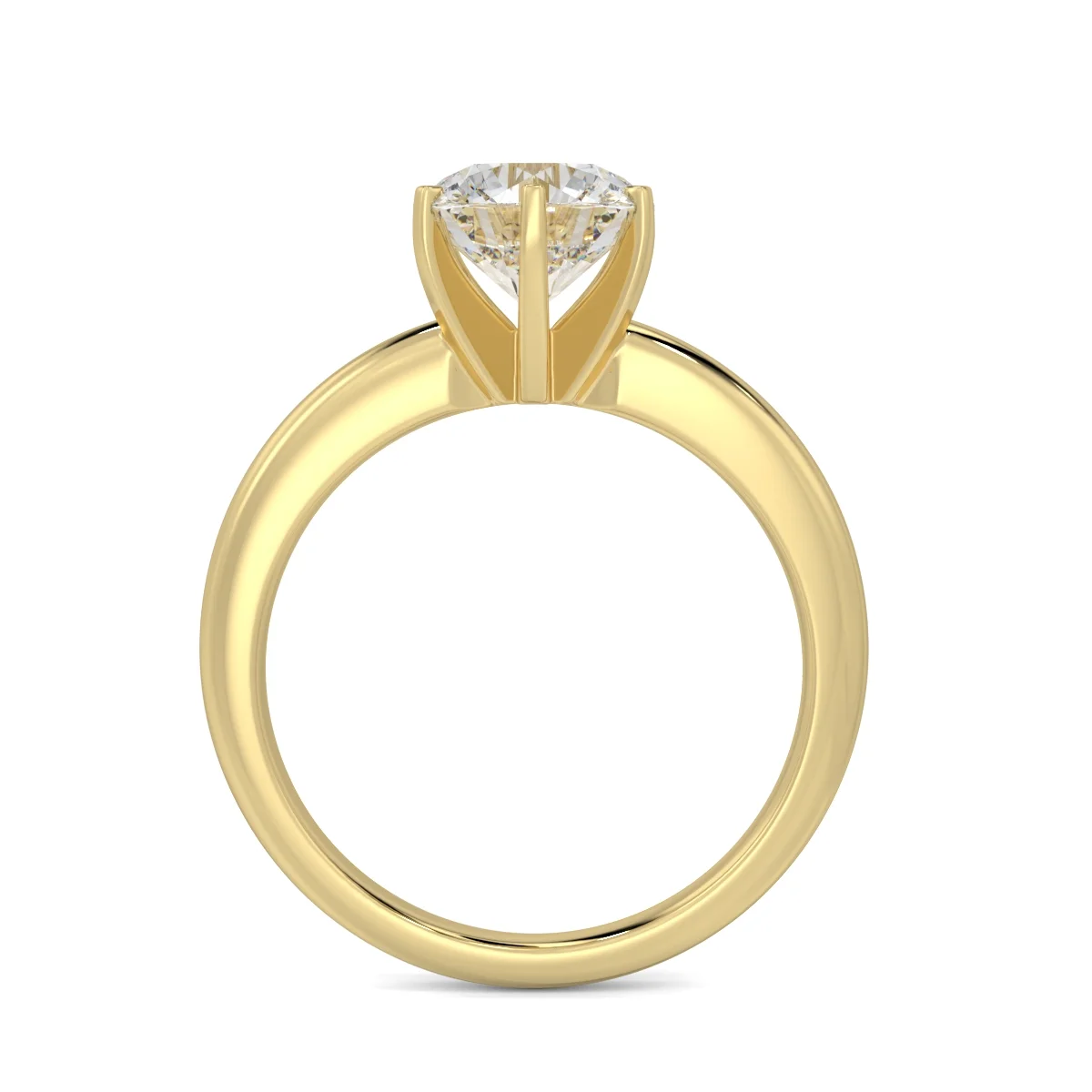 1 Carat Round Brilliant Moissanite Solitaire Engagement Ring in 14k Yellow Gold (G-H, VS, cttw) 6-Prong Size 8 by Beverly Hills Jewelers