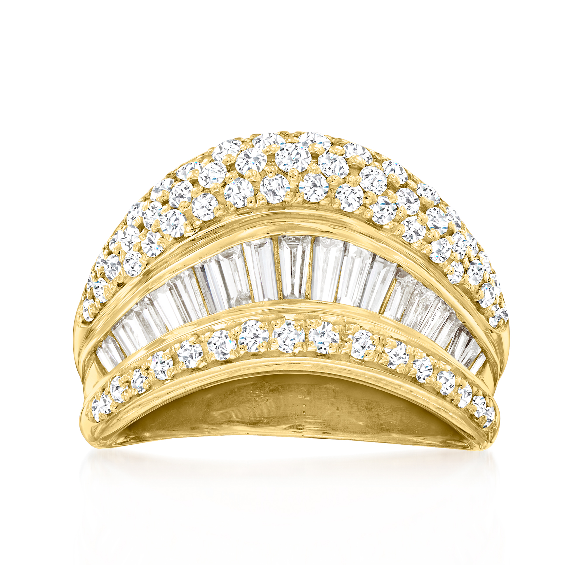 Ross-Simons C. 1980 Vintage 1.34 ct. t.w. Diamond 3-Row Ring in 18kt Yellow Gold, Women's, Adult, Pre-Owned