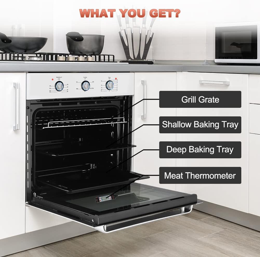 24 Single Wall Oven, thermomate 2.3 Cu.ft. Built-in Electric Wall Oven with 5 Cooking Functions, 2000W Electric Ovens with Stainless Steel Finish