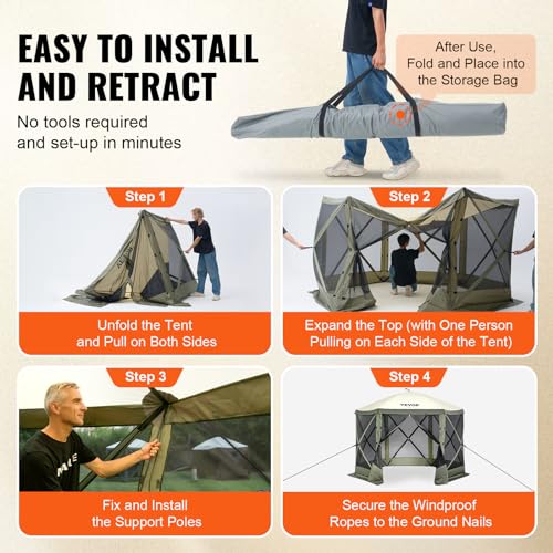 VEVOR Pop Up Gazebo Screen Tent, Pop-Up Instant Gazebo Tents with Mosquito Netting Outdoor Canopy