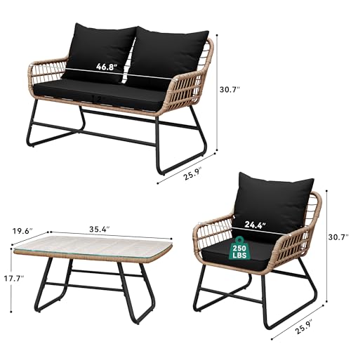 YITAHOME 4 Piece Patio Furniture Set, Wicker Outdoor Bistro Set