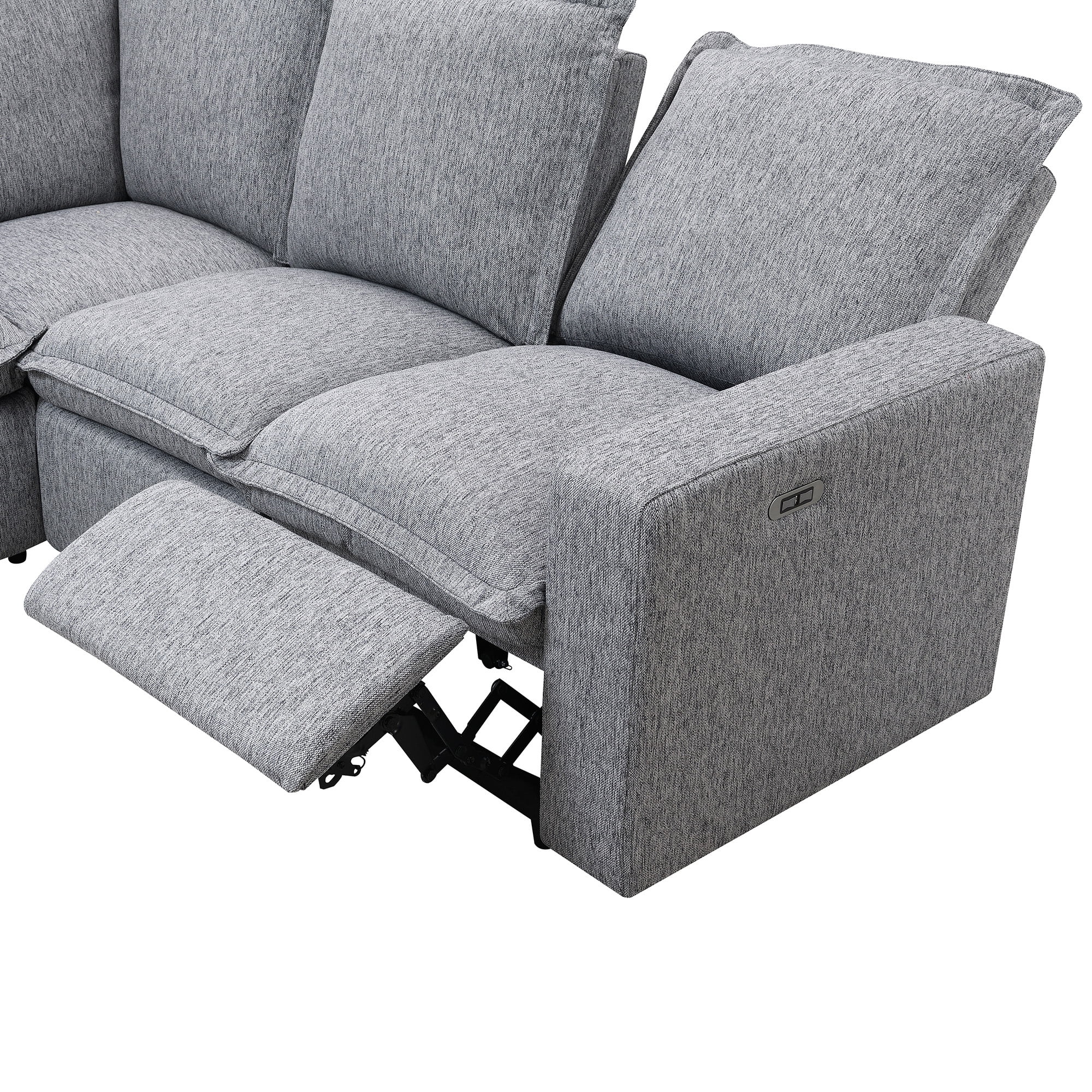 Euroco Power Recliner Sofa Set 5 Seat Sectional Sofa for Living Room with USB Port, Gray
