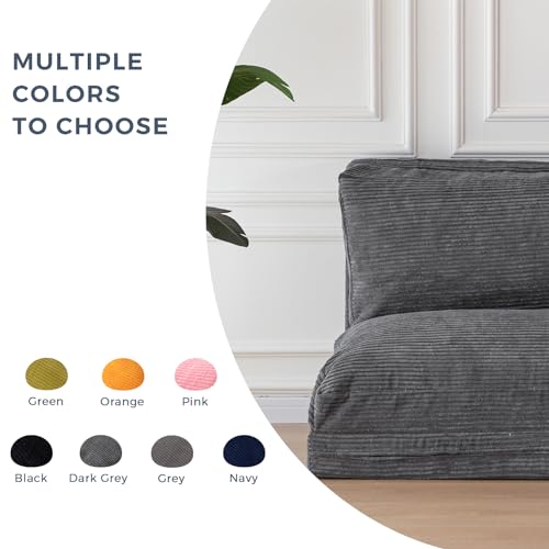 MAXYOYO Bean Bag Bed Folding Sofa Bed Floor Mattress for Adults, Extra Thick and Long Floor Sofa with Corded Washable Cover, Dark Grey, 30x95 Inch
