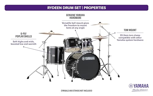 Yamaha Rydeen 5pc Shell Pack with 22" Bass Drum, Black Glitter