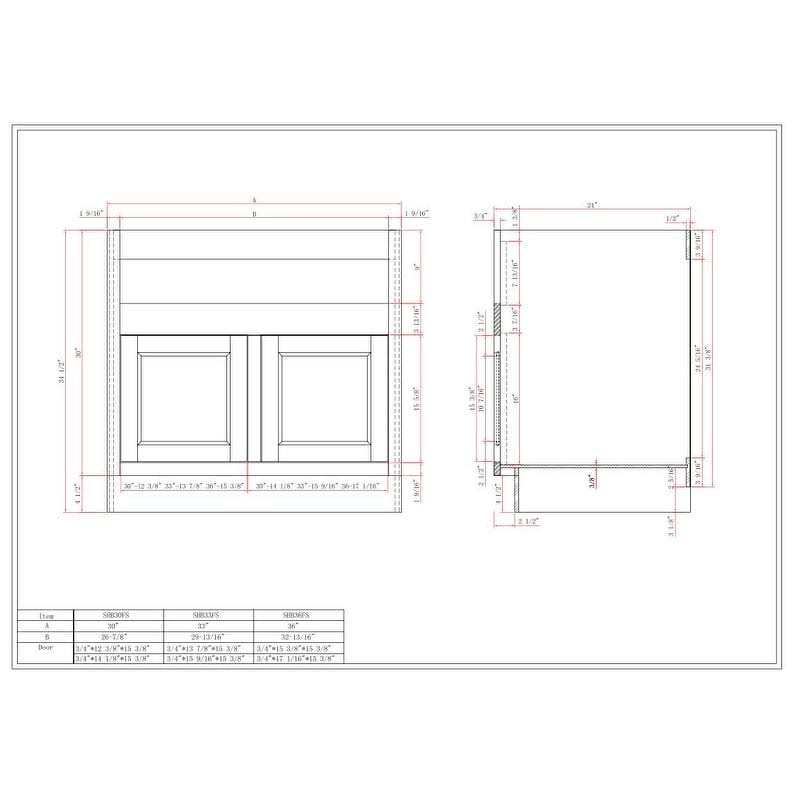 Sunny Wood Shb36fs-A Shaker Hill 36 inch Wide x 34-1/2 inch High Double Door Base Cabinet - White