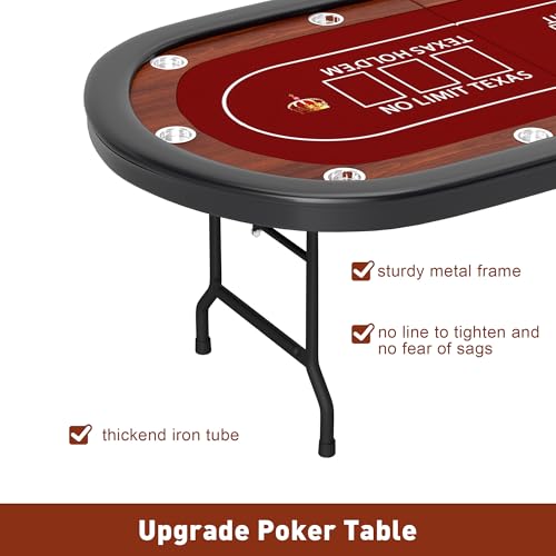 COLOR TREE Foldable Blackjack Poker Table, 84" Premium Texas Hold'em with Cup Holders, Padded Rails, Stylish Blue Design