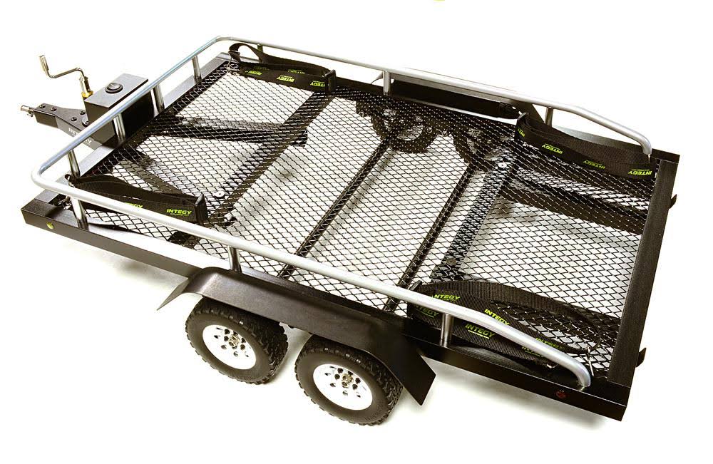 Integy RC Toy Model Hop-ups C27734black Machined Alloy Flatbed Dual Axle Car Trailer Kit for 1/10 Scale RC 640x370x110mm