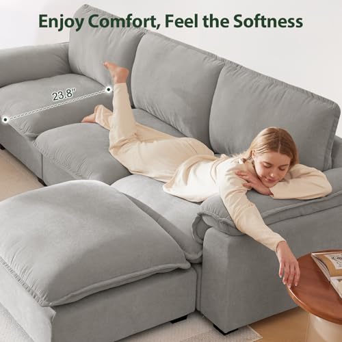 Cloud Couch Sectional for Living Room L Shaped Couch Modular Sectional Sofa Chenille Fabric for Apartment Ivory Beige