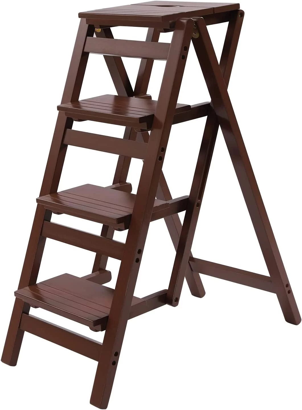 Miumaeov Wooden Step Stool 220lbs Load-bearing Non-slip Folding Ladder 4-Step Ladder