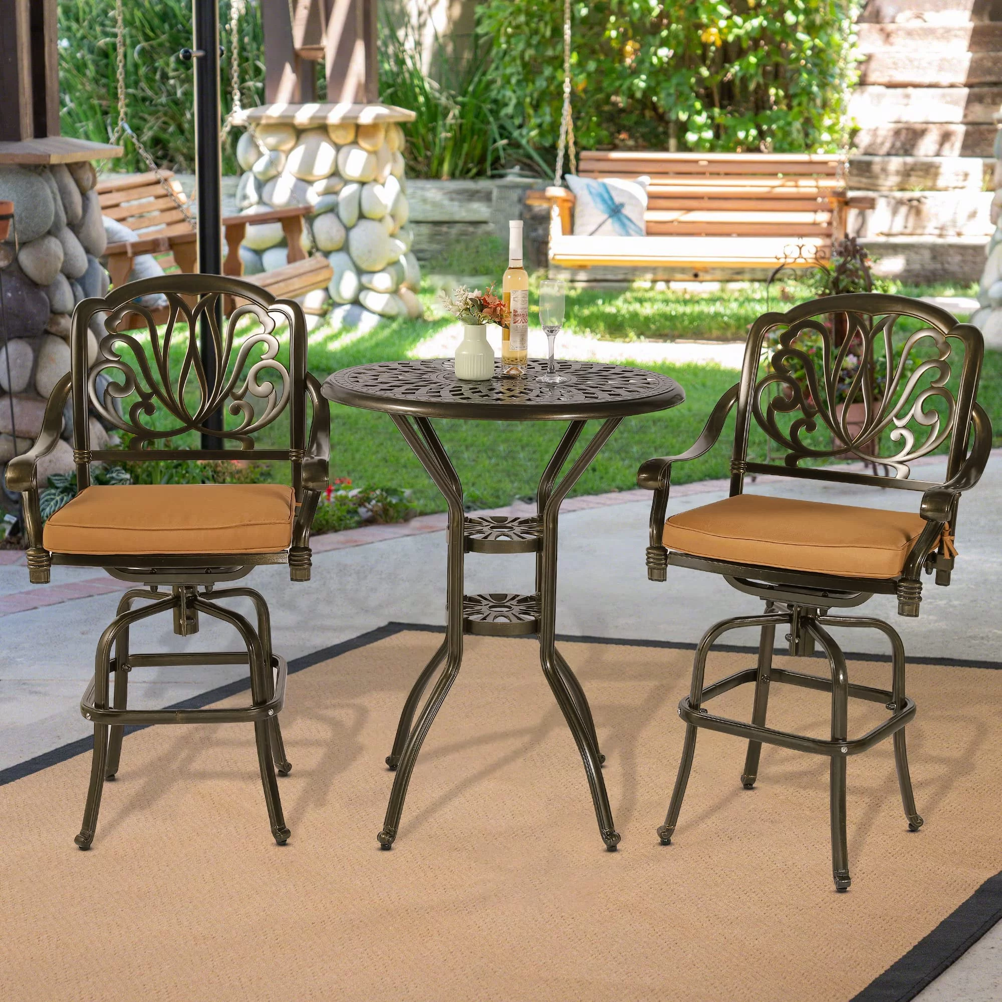 VIVIJASON 3-Piece Patio Swivel Bar Stools Set