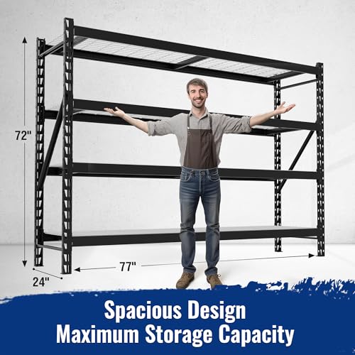 WORKPRO 5-Tier Metal Shelving Unit, 48”W x 24”D x 72”H, Heavy Duty Adjustable Storage Rack, 4000 lbs Load Capacity (Total), for Garage, Basement