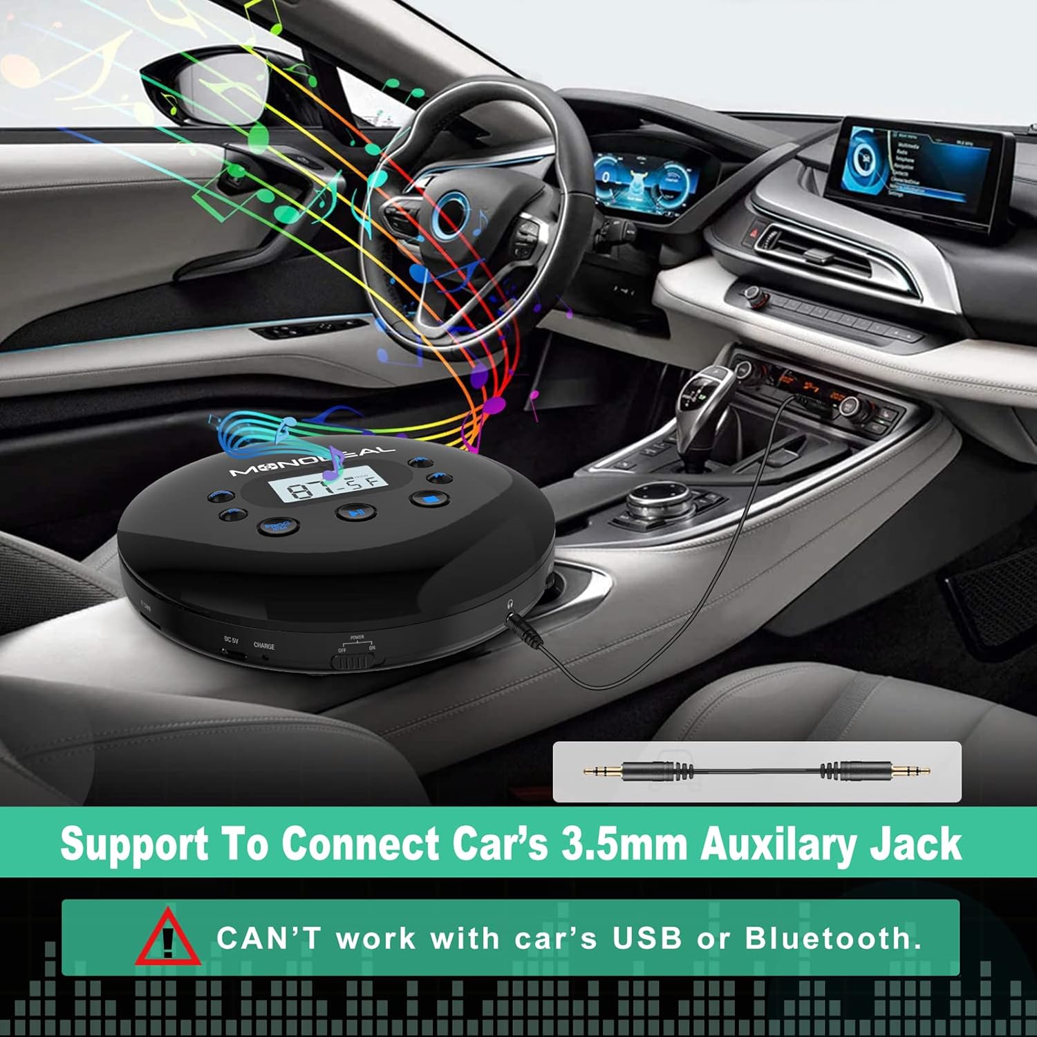 CD Player Portable, MONODEAL Portable CD Player with FM Transmitter