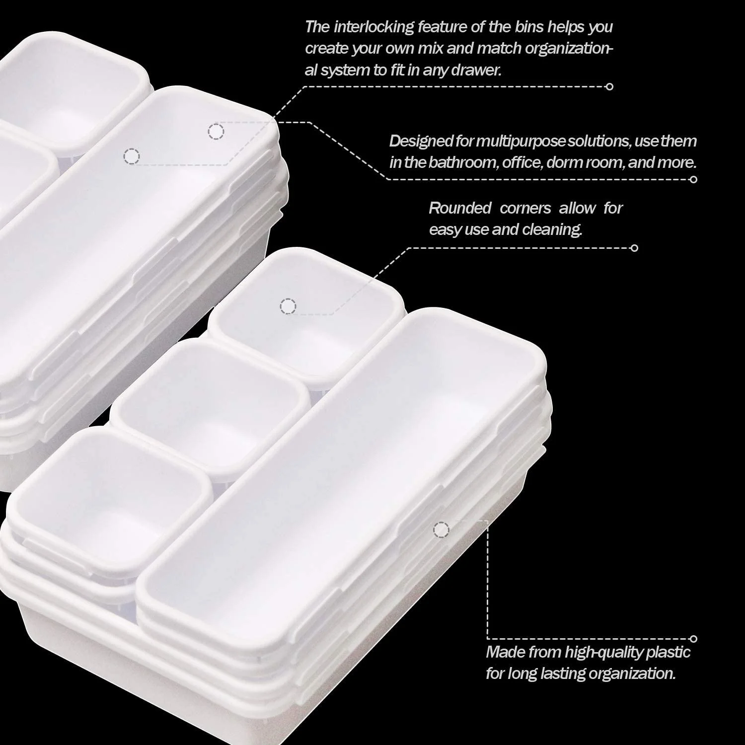 dxynlzq 42 Pack Interlocking Desk Drawer Organizer Tray Dividers Plastic Shallow Narrow Drawers Organizers Separators Storage Bins Container for