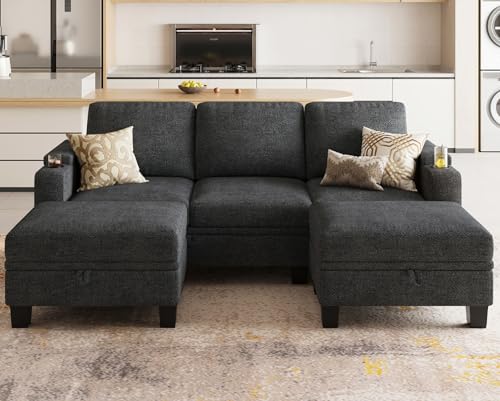 Belffin Modular Sectional Sofa Couch with Storage U Shape Convertible Corner Couches for Living Room Dark Grey Couch