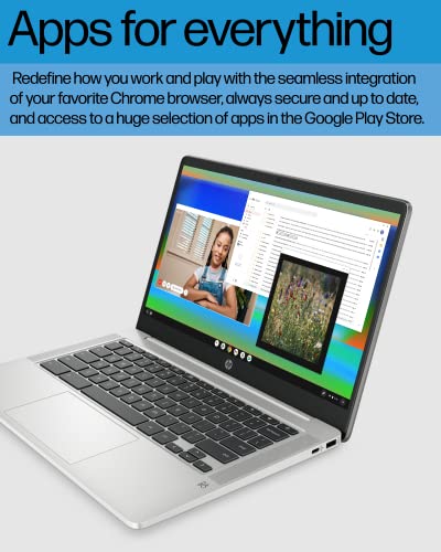 HP Chromebook 14 Laptop, Intel Celeron N4120, 4 GB RAM, 64 GB eMMC, 14" HD Display, Chrome OS, Thin Design, 4K Graphics, Long Battery Life