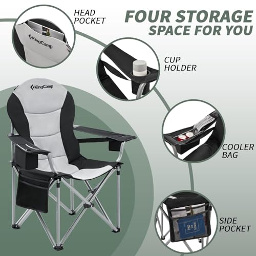 KingCamp Oversized Camping Folding Chair, Heavy Duty 450 LBS with Lumbar Support, Padded Outdoor Chair with Cup Holder