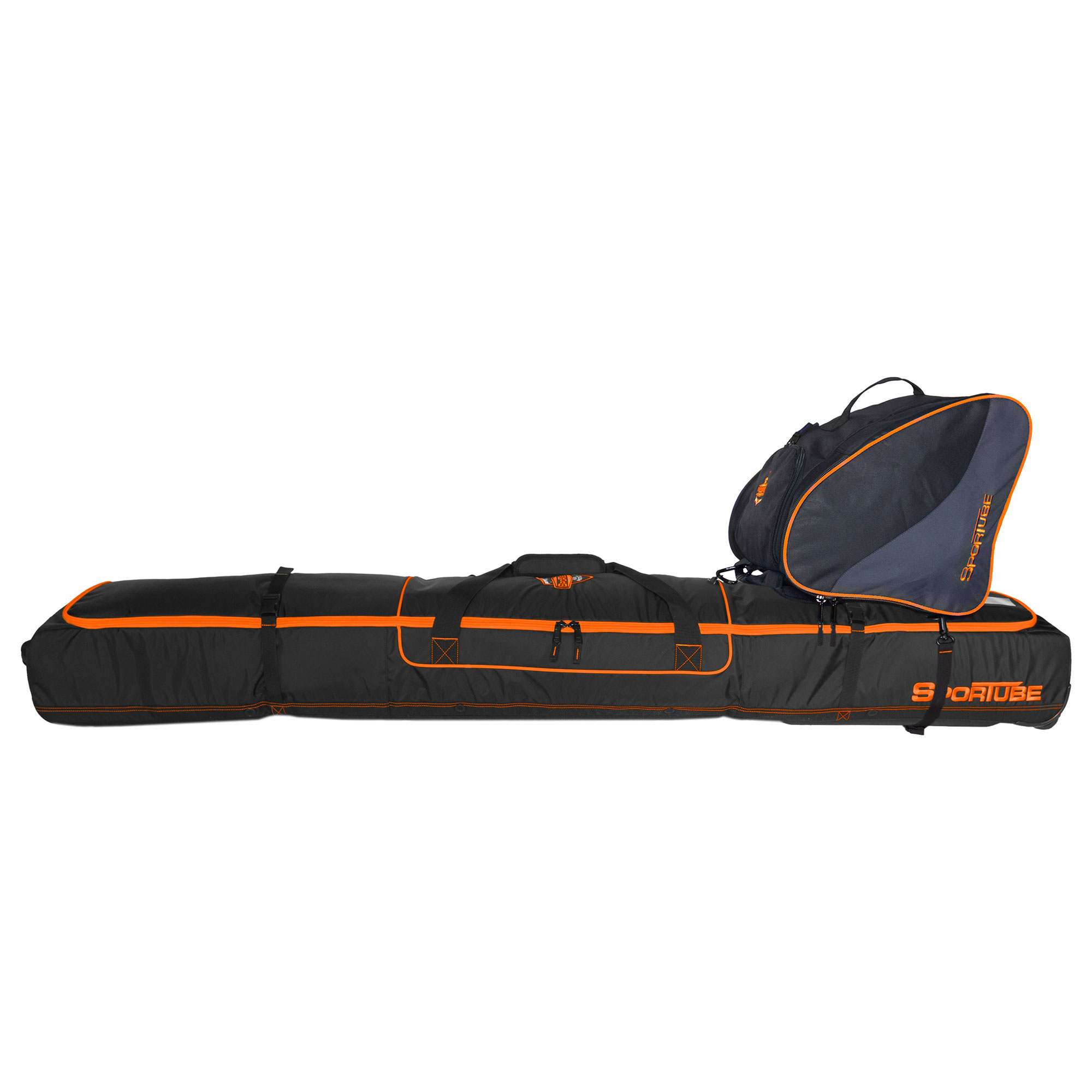 Sportube Wheeled Padded 3 Pair Ski Shield/2 Snowboard Bag, Black/Orange