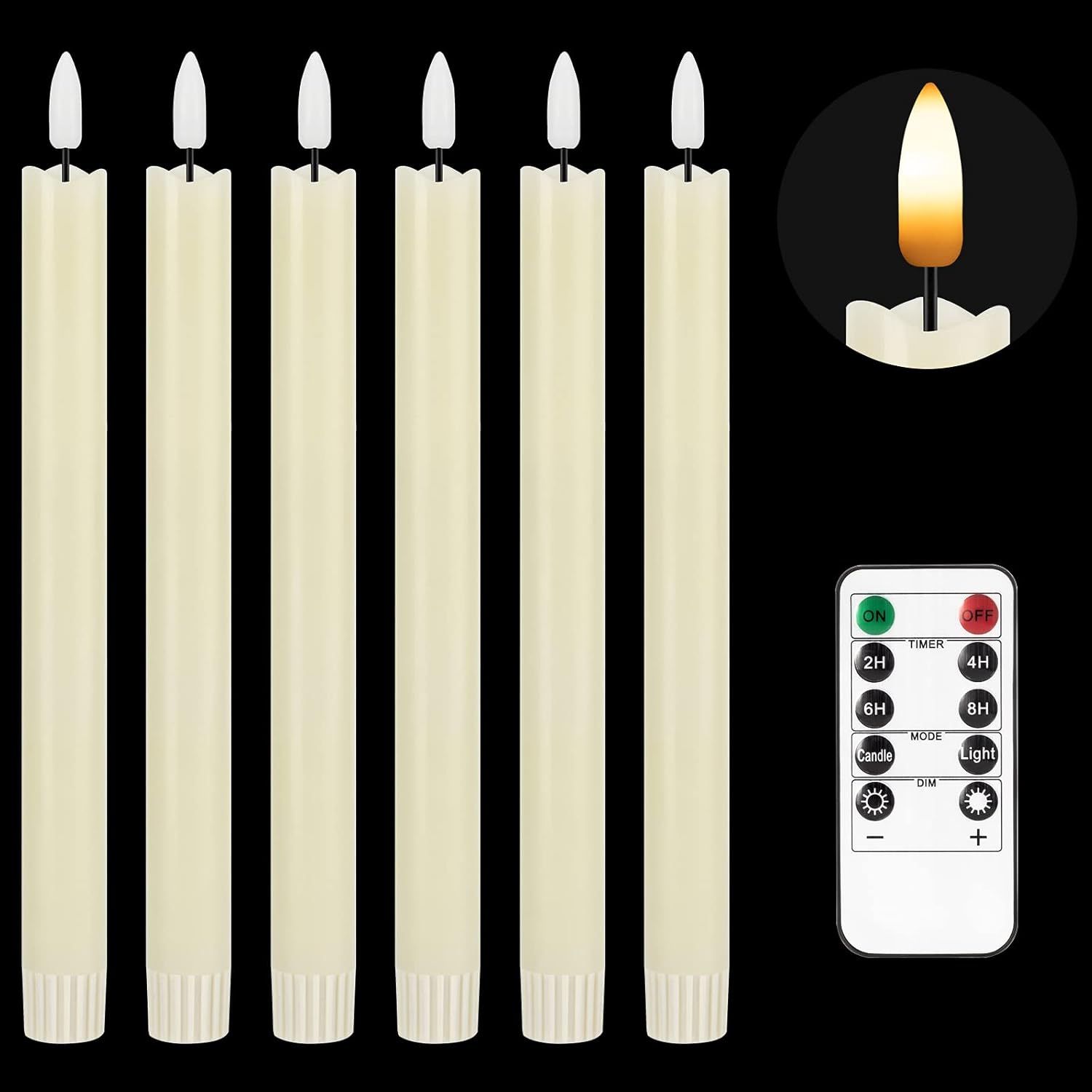 Flameless Taper Candles Flickering Battery Operated, 3D Wick Warm Light Electric Candles with 10-Key Remote