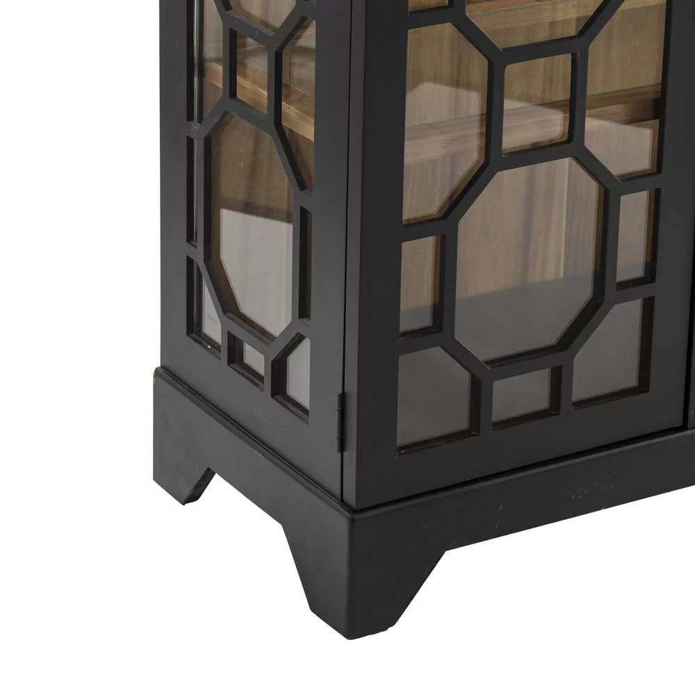 Livingston Traditional 2 Wood and Glass Door Curio Wood Black