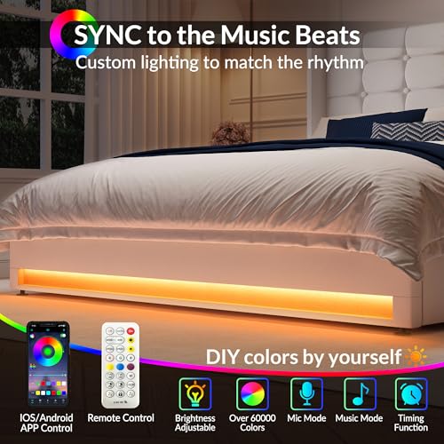 Queen Size LED Bed Frame with 4 Storage Drawers and Tufted Headboard Velvet Upholstered Platform Bed Frame Wingback Beds with Heavy Duty Wood Slats