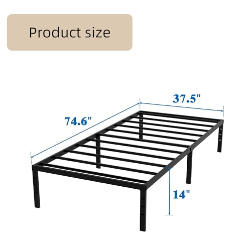 Full Size Bed Frame, 14 Inch Metal Platform Bed with Iron-Art Headboard & Footboard, Classic Bed Frame with Heavy Duty Metal Slats Support