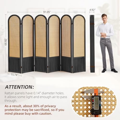 5.9 Ft Tall Hand-Woven Rattan Room Divider 3 Panels, Wood Room Divider Panel, Folding Screen Divider Wall, Wall Divider for Room Separation