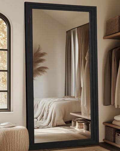 Full Length Mirror, 71"×32" Wooden Mirror Full Length with Stand Wood Floor Mirror, Oversized Stand Up Mirrors Large Wall Mirrors