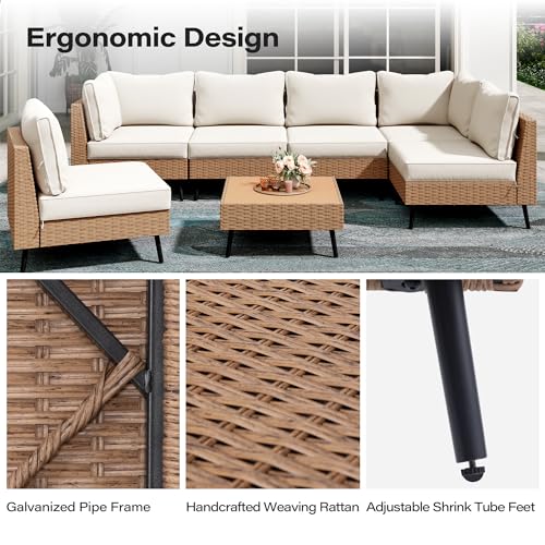 LAUSAINT HOME Outdoor Patio Furniture, 8 Piece Outdoor Sectional Sofa PE Rattan Wicker Patio Conversation Sets