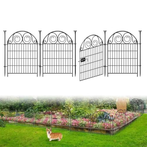 Tall Garden Fence Animal Barrier with Gate, 40 in(H) 12 Panels Garden Fences and Borders for Dogs, Dog Fence Outdoor for Yard