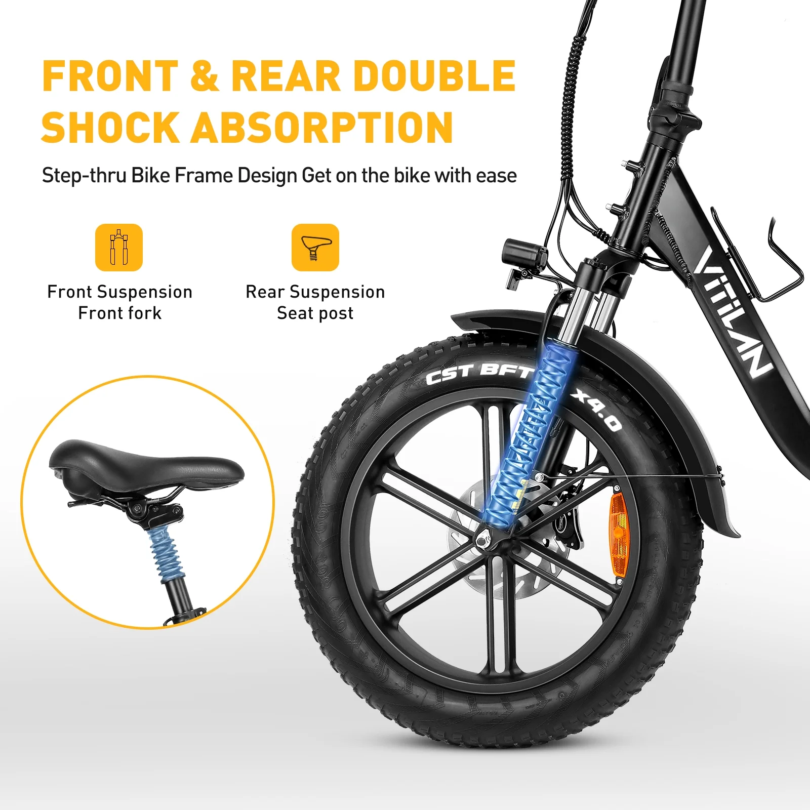 VITILAN U7 2.0 Electric Bike for Adults 750W Motor 20" x 4.0" Fat Tire Folding Step-Thru Electric Bicycle, 48V 20AH Removable Sam-sung Battery