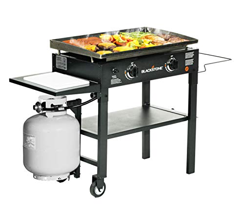 Blackstone 1853 Flat Top Gas Grill 2 Burner Propane Fuelled Rear Grease Management System 28” Outdoor Griddle Station for Camping with Built in