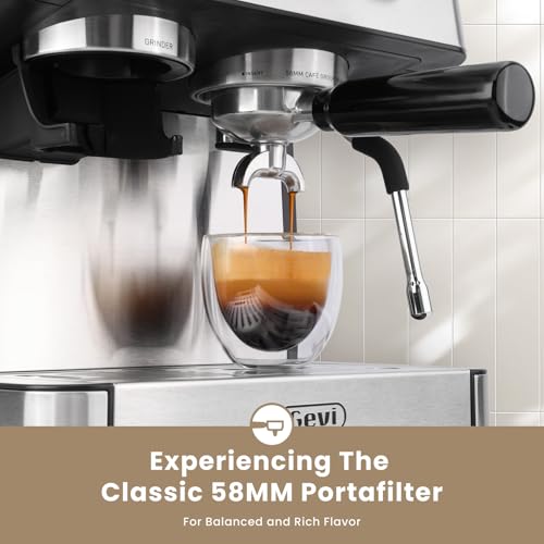 Gevi Espresso Machine with Grinder & Milk Frother, 20 Bar Professional Coffee Maker for Home, Removable Water Tank, Steam Wand, Perfect for Espresso