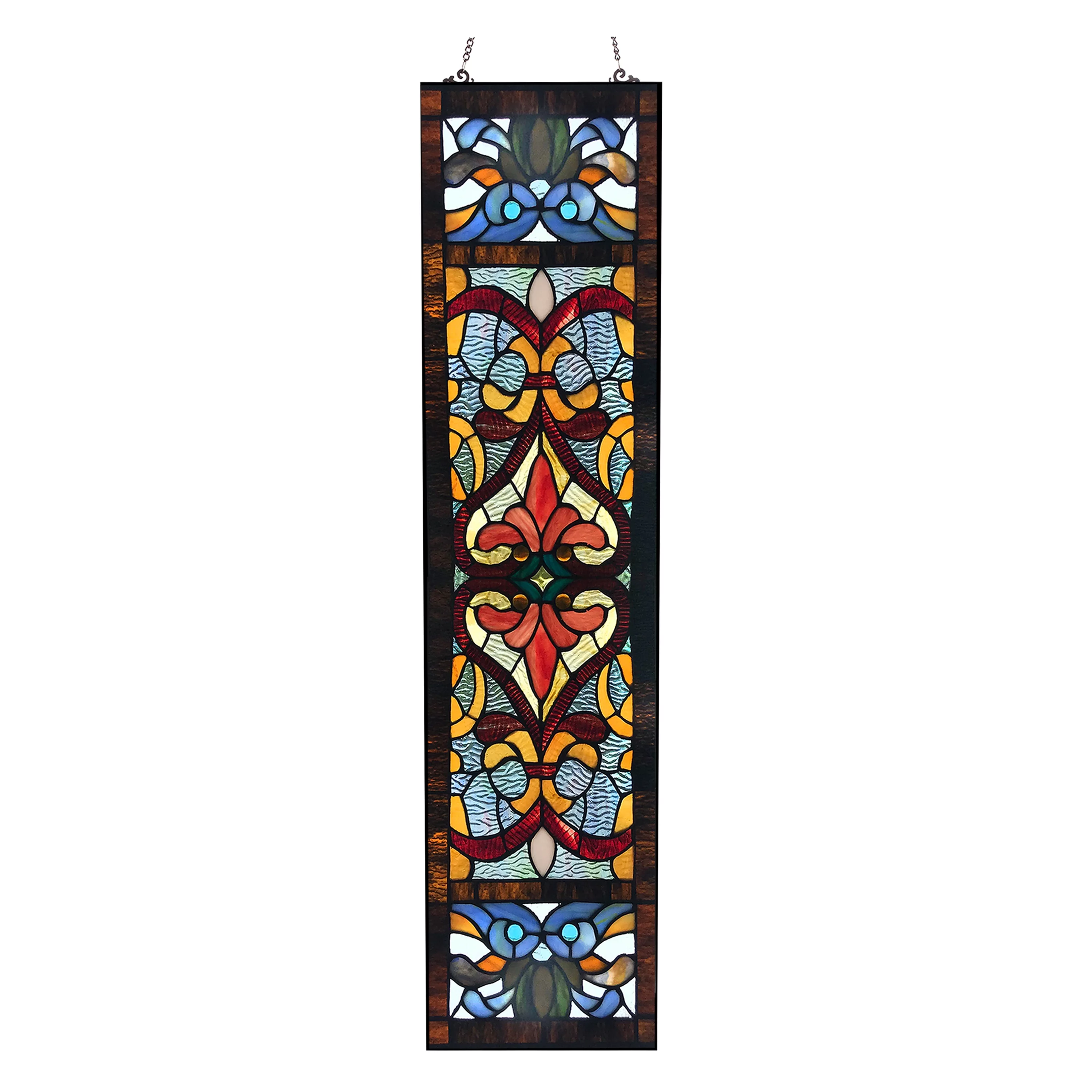 River of Goods 36 in. Stained Glass Victorian Fleur De Lis Window Panel - Radiant Selections
