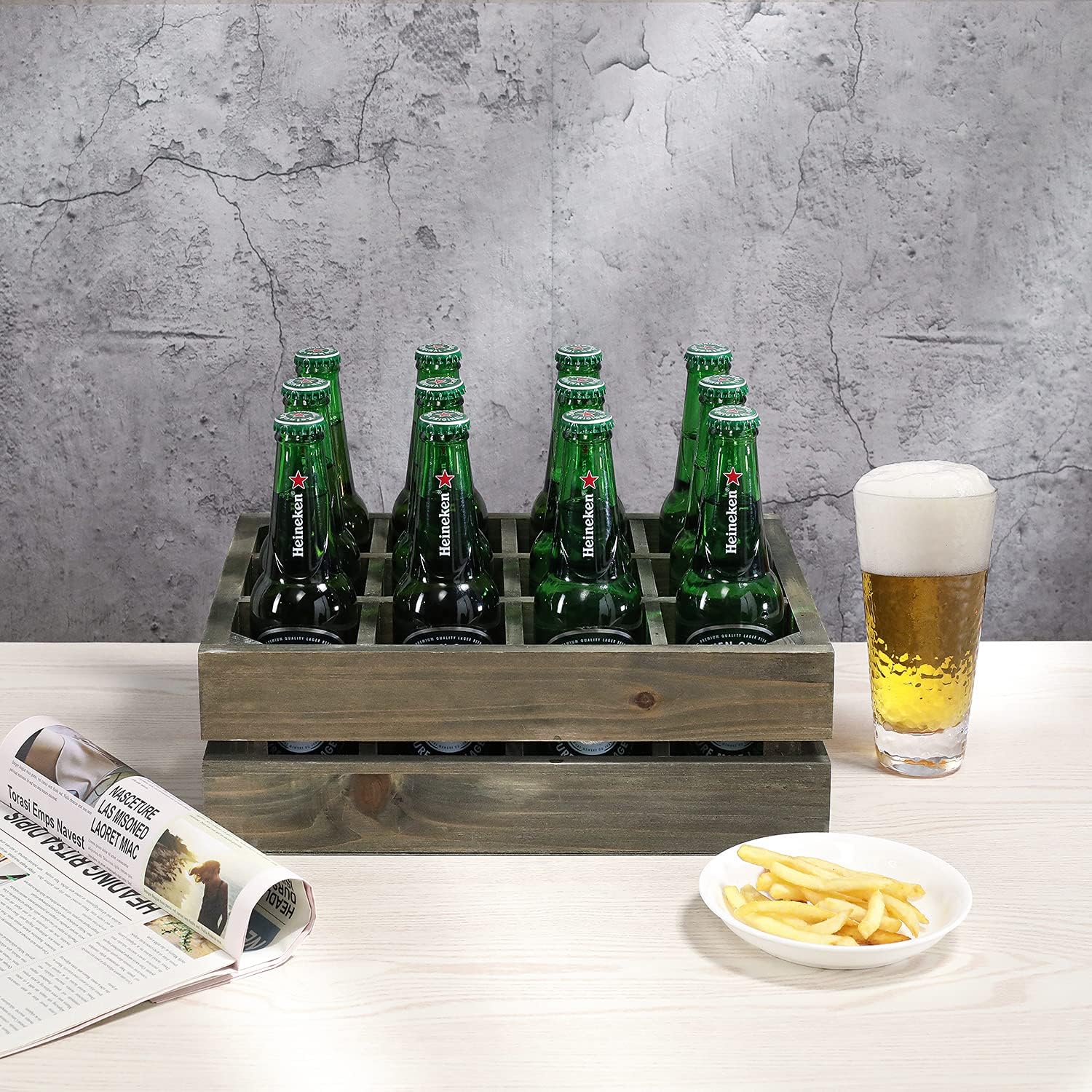 MyGift Wooden Crate Drink Carrier, Rustic Reclaimed Style Gray Wood 12 Bottle Holder Storage Crate with Handles Pack of 2