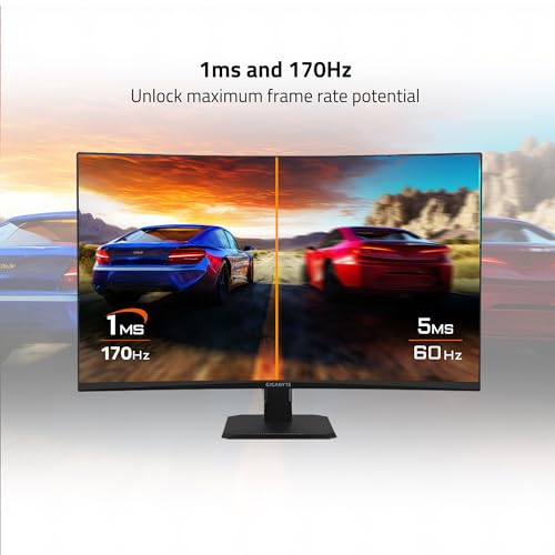 GIGABYTE GS32QC 31.5" 165Hz 1440P Curved Gaming Monitor, 2560x1440 VA 1500R Display, 1ms (MPRT) Response Time, HDR Ready, 1x Display Port 1.4