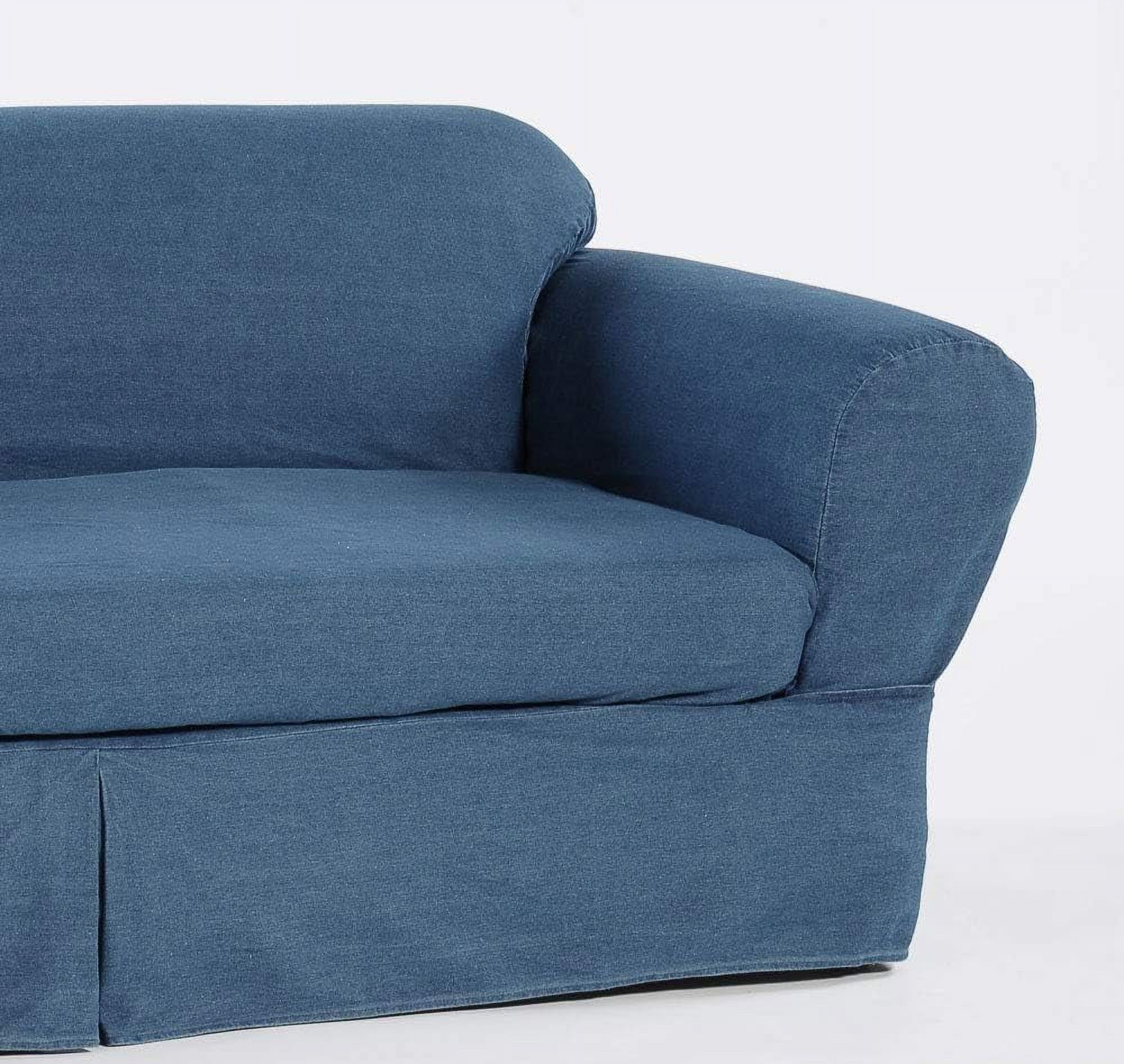 2 Piece Cotton Washed Heavy Denim Sofa Slipcover, Blue