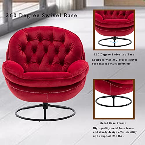 Baysitone Velvet Swivel Accent Chair with Ottoman Set, Modern Lounge Chair with Footrest, Comfy Armchair with 360 Degree Swiveling for Living Room