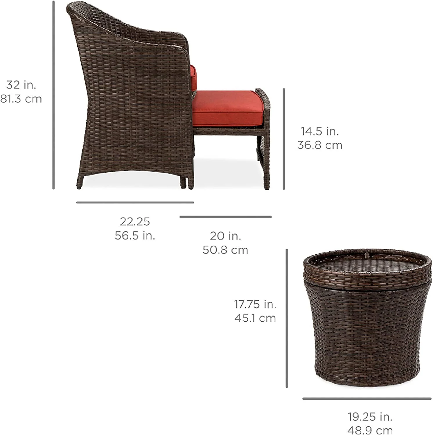5-Piece Outdoor Patio Furniture Set, No Assembly Required Wicker Conversation Bistro & Storage Table for Backyard, Porch