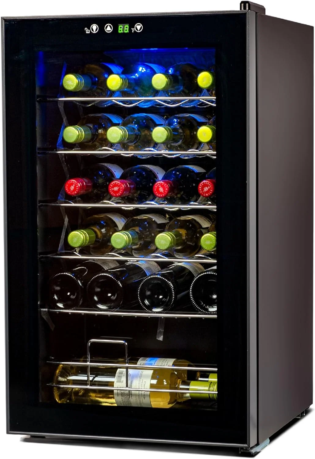FJU 24 Bottle Wine Fridge with LED Display, Compressor Cooling Refrigerator with Interior Light