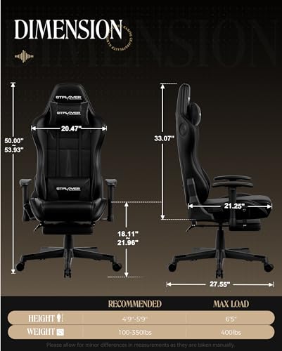 GTPLAYER Gaming Chair with Speakers, Video Game Chairs with Footrest, PC Gamer Chairs for Adults - Padded High Back Ergonomic Reclining Silla Gamer