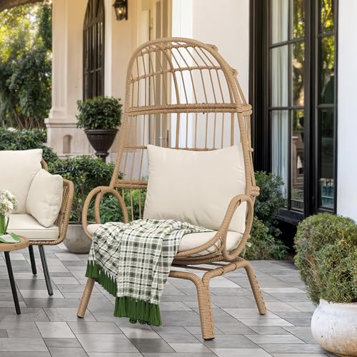 DWVO Egg Chair with Ottoman Outdoor, 370lbs Capacity Wicker Patio Glider Basket Chair with Footrest