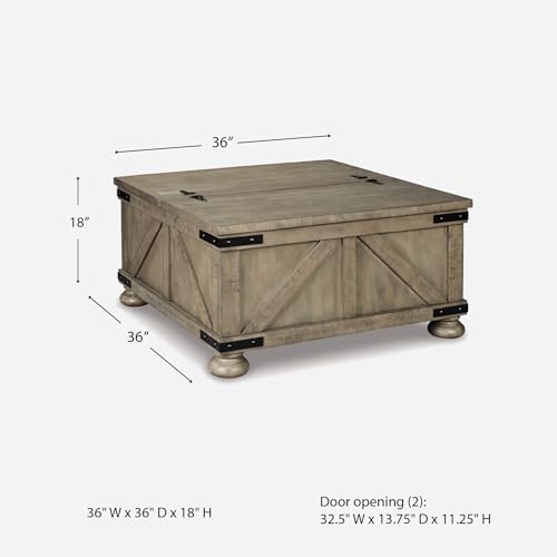 Signature Design by Ashley Valebeck Farmhouse Lift Top Coffee Table with Storage, Distressed Brown & Black Finish