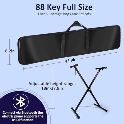 88 Key Piano Keyboard,Beginner Electric Digital Piano with Semi Weighted Keys,Keyboard Piano withSustain Pedal, Power Supply, Stand, Carrying Case