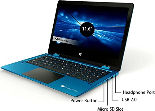 Gateway Newest Touchscreen 11.6 HD 2-in-1 Convertible Laptop in Blue Intel N4020 4GB RAM 64GB SSD Mini-HDMI Webcam Hugo Tech Mart Windows 11 S