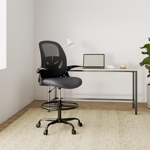 Primy Drafting Chair Tall Office Chair with Flip-up Armrests Executive Ergonomic Computer Standing Desk Chair with Lumbar Support and Adjustable