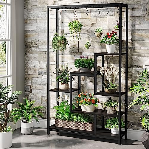 5-Tier Tall Indoor Plant Stand, 70.9” Large Metal Plant Shelf Flower Bonsai Pots Display Rack for Garden, Balcony, Living Room,Black