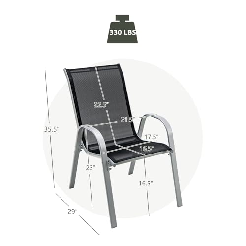Giantex Set of 4 Patio Chairs, Stackable Outdoor Dining Chairs, 330 LBS Capacity, All Weather Resistant, Heavy Duty Rustproof Metal Armchairs