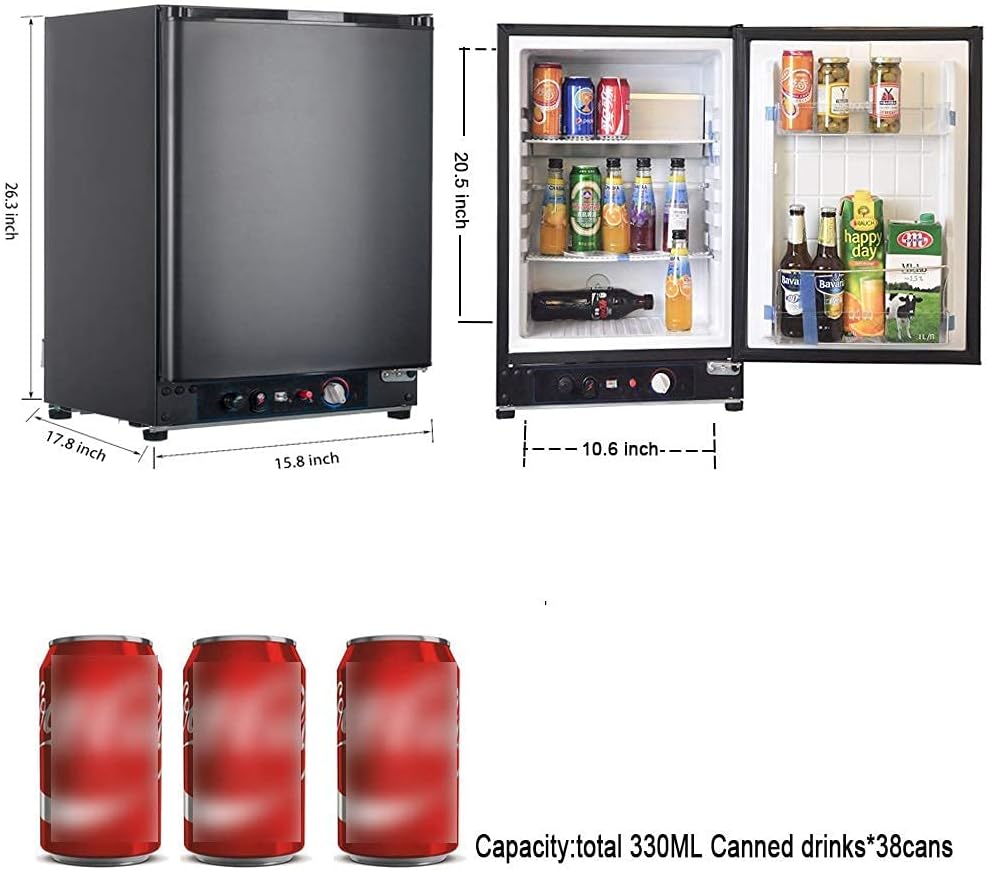 SMETA 3 Way Fridge Propane Refrigerator without Freezer Gas/12V/110V for RV Truck Camping Off Grid Fridge 2.1 Cu.Ft, Black