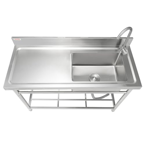 VEVOR Stainless Steel Utility Sink, 1 Compartment Free Standing Small Sink w/Workbench Faucet & legs
