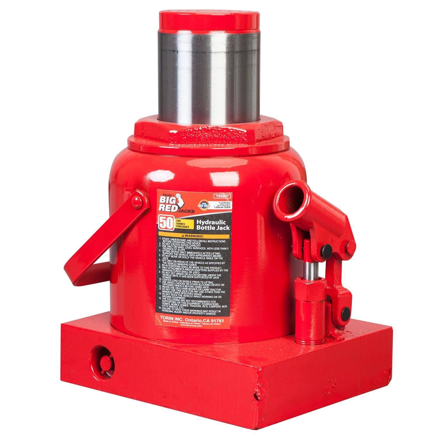 Torin Big Red 50 Ton Capacity Heavy Duty Hydraulic Industrial Steel Bottle Jack